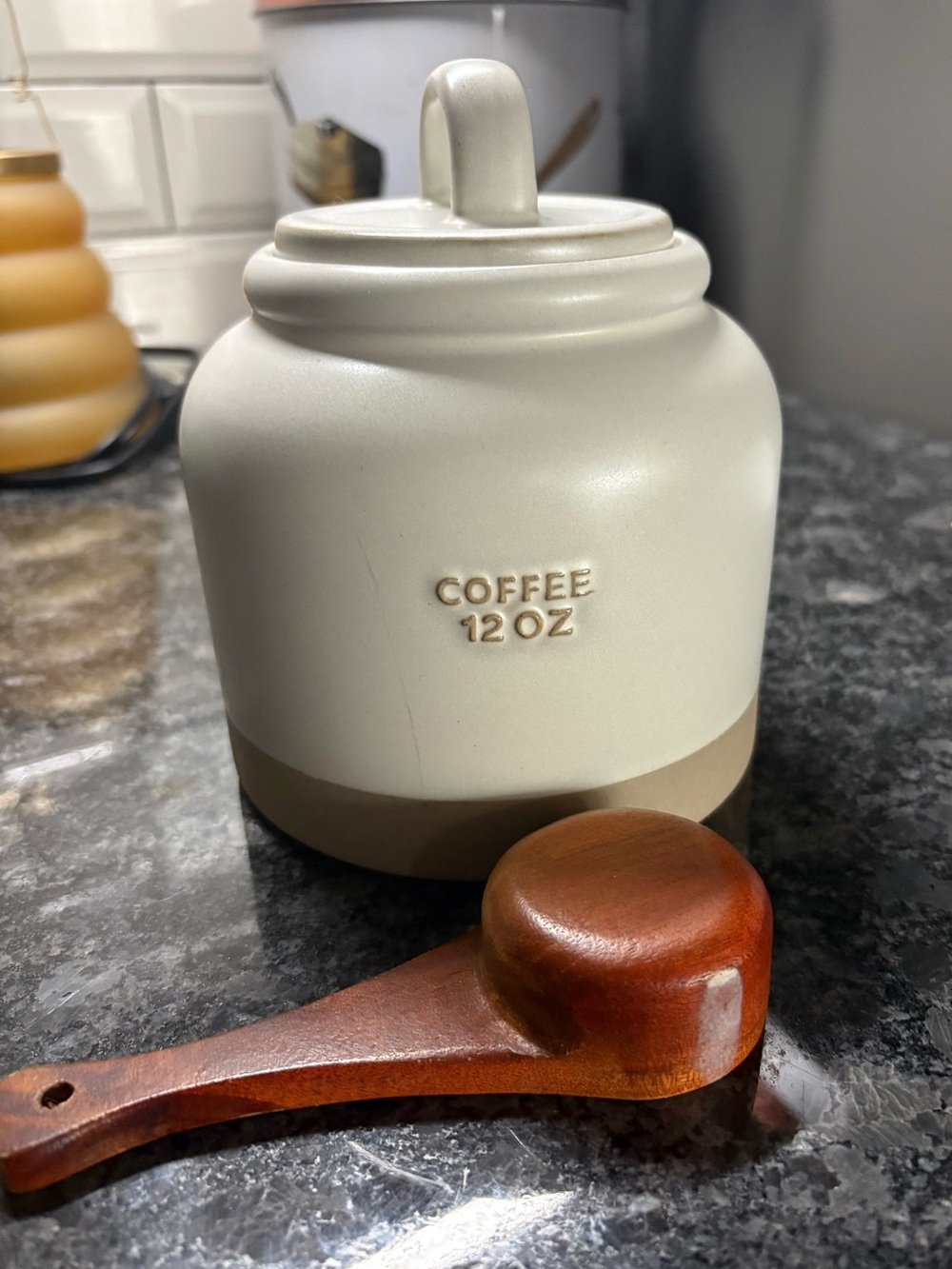 Magnolia Hearth & Hand Cream & Tan Coffee Canister with Lid and Scoop